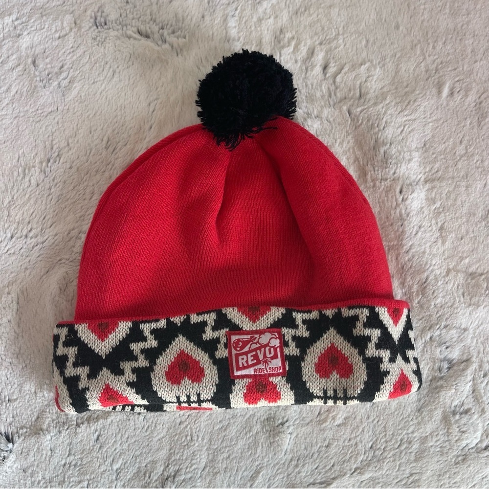 Revo Red and Black Patterned Adult Beanie